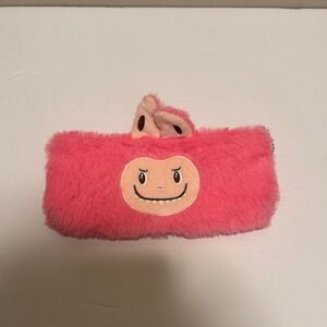 Monsters Pink Furry Pencil Pouch with Smiley Face